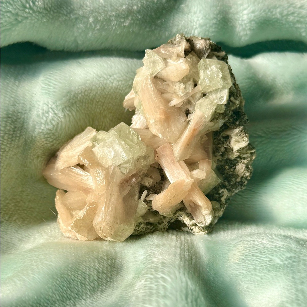 Stilbite and Cubic Clear Quartz Specimen